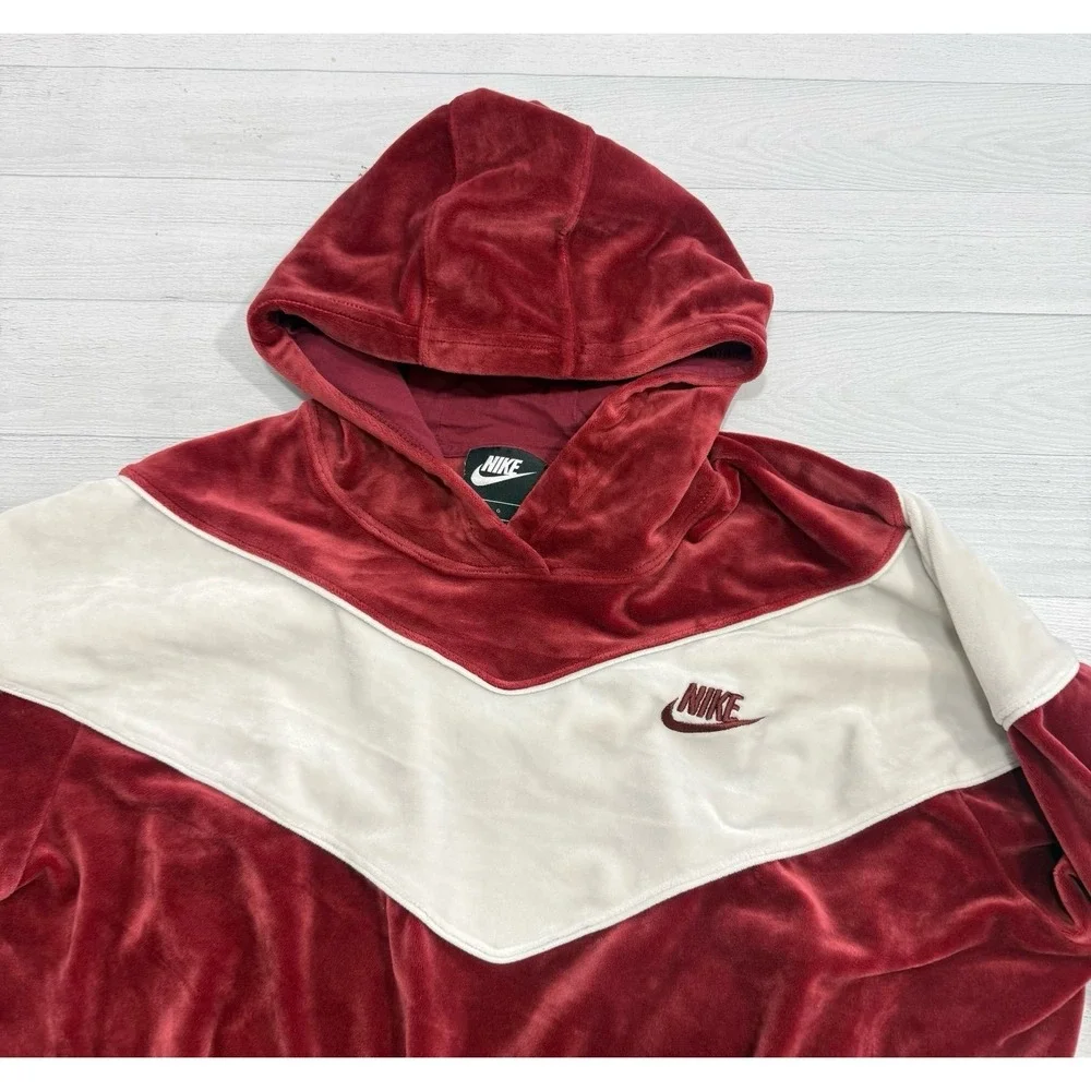 Nike Heritage Velour Hoodie burgundy red cropped women's‎ large